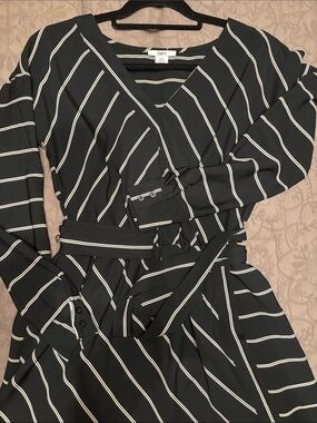 Bar III Black Dress with White Pinstripe Wrap